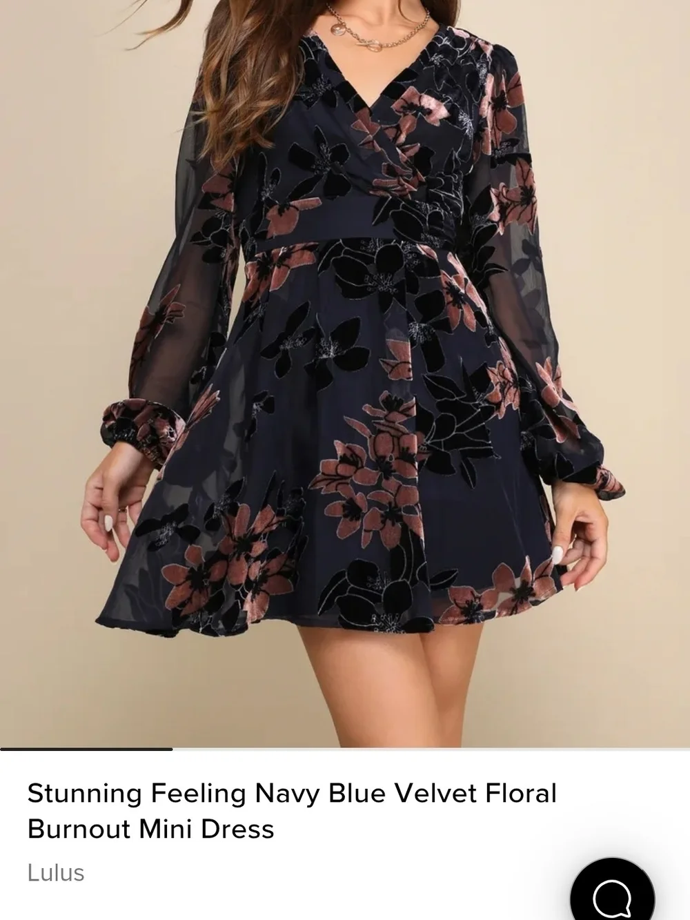 Lulu's Navy Floral Velvet Burnout V‑Neck Mini Dress
